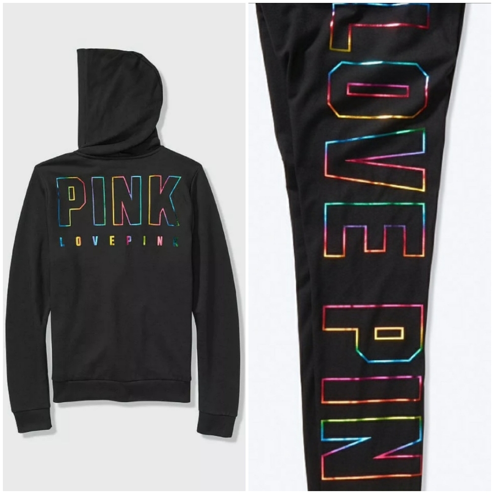 VS PINK rainbow iridescent hoodie and leggings